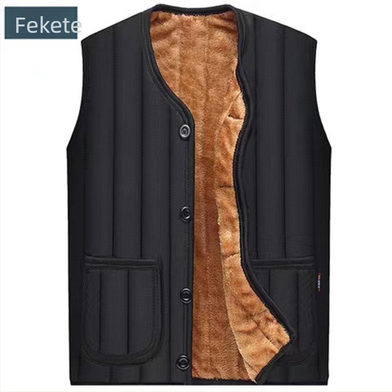 Férfi ujjatlan mellény fleece-béléssel, csíkos mintával (polietészter alapanyag, 3D patch zsebek)