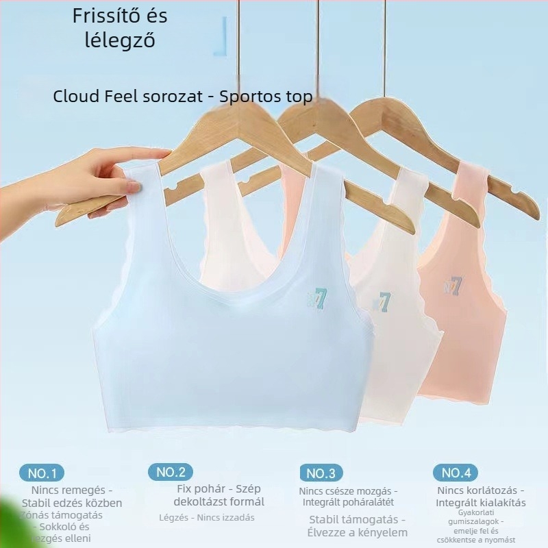 12–16 éves tiniknek szánt sportmelltartó pánt nélkül, varrásmentes, ütésálló, csúszásmentes, középső támogatás, ultra vékony formázott kosár, teljes kosár, nylon