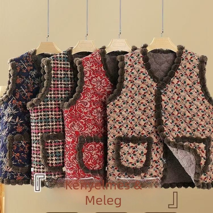 Bársony mellény őszi-téli 2025 | növény- és virágmintás, Royal Sister stílus (Anyag: Tencel-pamut keverék; Poliészter 30–50%; Digitális nyomtatás)