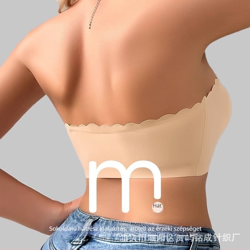Elöl záródó, seamless bandeau melltartó, hullámos élű, push-up, nagy méret, légáteresztő nyári stílus
