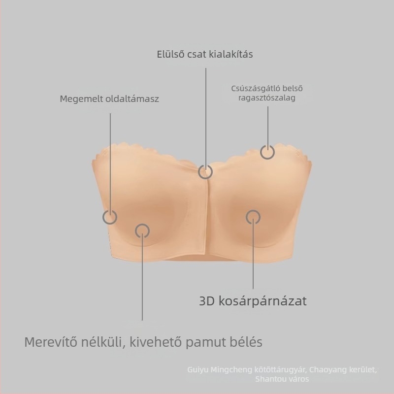 Elöl záródó, seamless bandeau melltartó, hullámos élű, push-up, nagy méret, légáteresztő nyári stílus