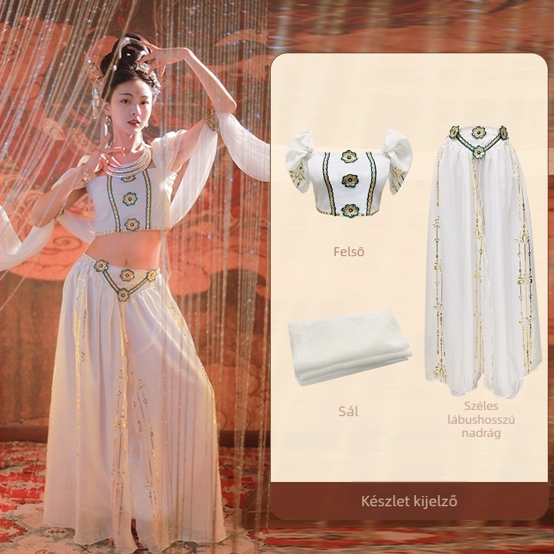 Modern táncruha, virágos mintával, poliészter-keverék anyagból, Dunhuang Flying Apsaras inspirációval, felnőtt nőknek