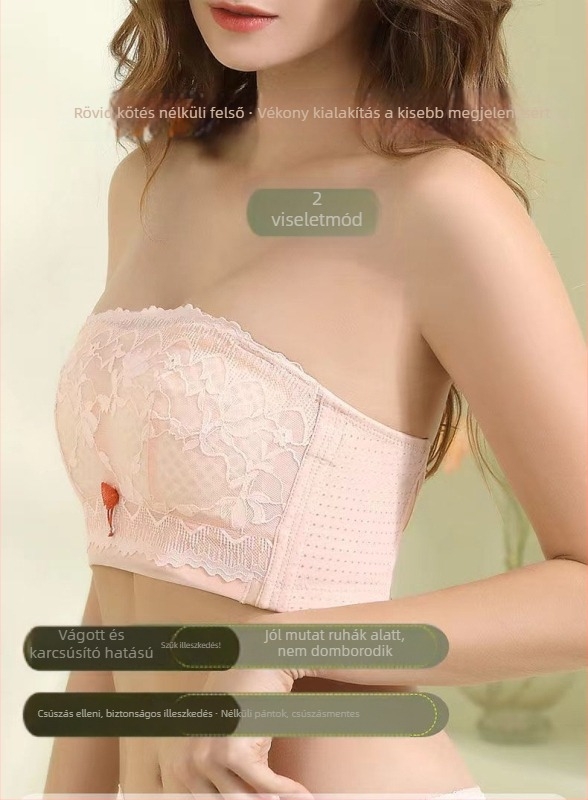Nylon anyagú pánt nélküli csipkés bandeau melltartó, hát nélküli, légáteresztő, kényelmes, push-up