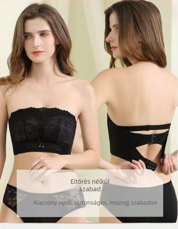 Nylon anyagú pánt nélküli csipkés bandeau melltartó, hát nélküli, légáteresztő, kényelmes, push-up