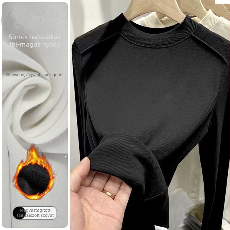 Fashion Dream 2025 Új Design: Egyszínű pulóver fleece-béléssel, meleg és vastag, karcsú szabás, hosszú ujjú