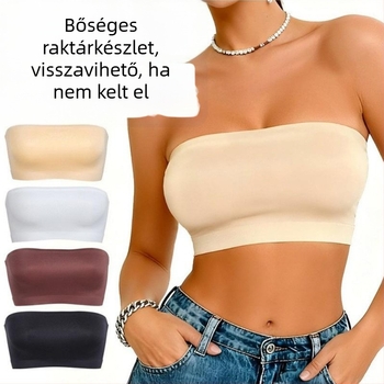 Vállpánt nélküli bandeau melltartó, csúszásmentes, párnázás és merevítő nélküli, nőknek, optikailag kisebbnek tűnnek a nagy mellek