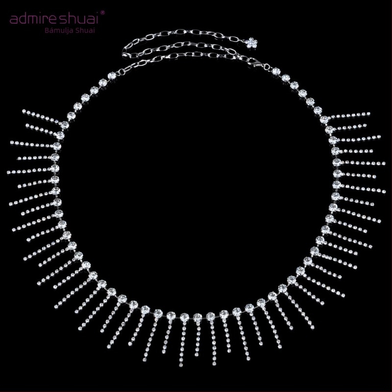 Has tánc deréklánc rhinestone bojtokkal, fém, ötvözet csat, kampó-zár, szélesség >4 cm