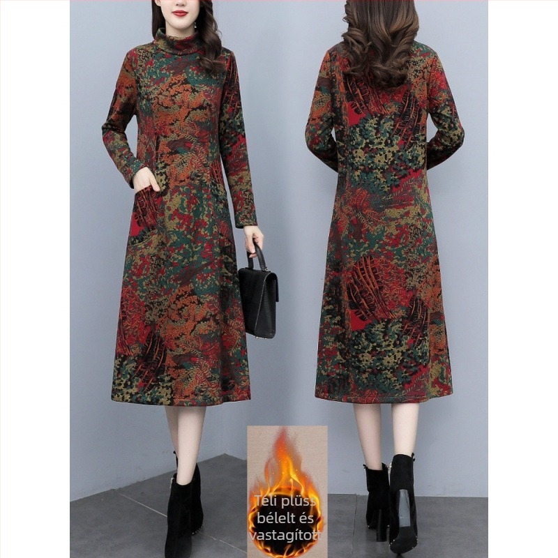 A-vonalú ruha, hosszú ujjú, magas gallérral és kapucnival, laza derekú