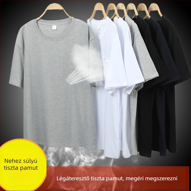 100% pamut póló, laza szabású, rövid ujjú, kerek nyakú, egyszínű minta, lélegző