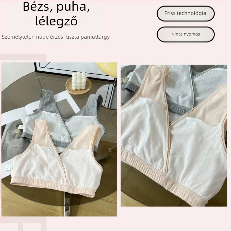 Pamut melltartó szoptatáshoz, elülső kereszteződéses dizájn, drót nélküli, előnyílású, rögzített dupla vállpántokkal, minden terhességi és szoptatási szakaszhoz