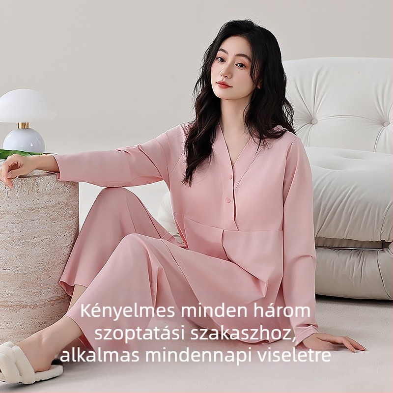 Postpartum szoptatós otthoni viselet, 100% pamut, hosszú ujjú pulóver és nadrág, megjelenés 2025 tavasza