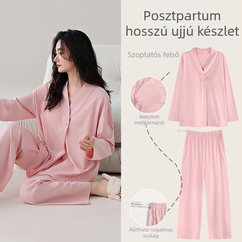 Postpartum szoptatós otthoni viselet, 100% pamut, hosszú ujjú pulóver és nadrág, megjelenés 2025 tavasza