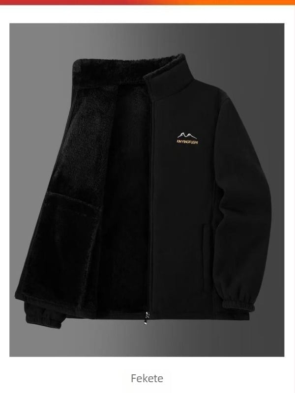 Férfi vastag fleece kabát őszre– télre, nagy méret, meleg, cipzáras, állig felhúzható gallérral