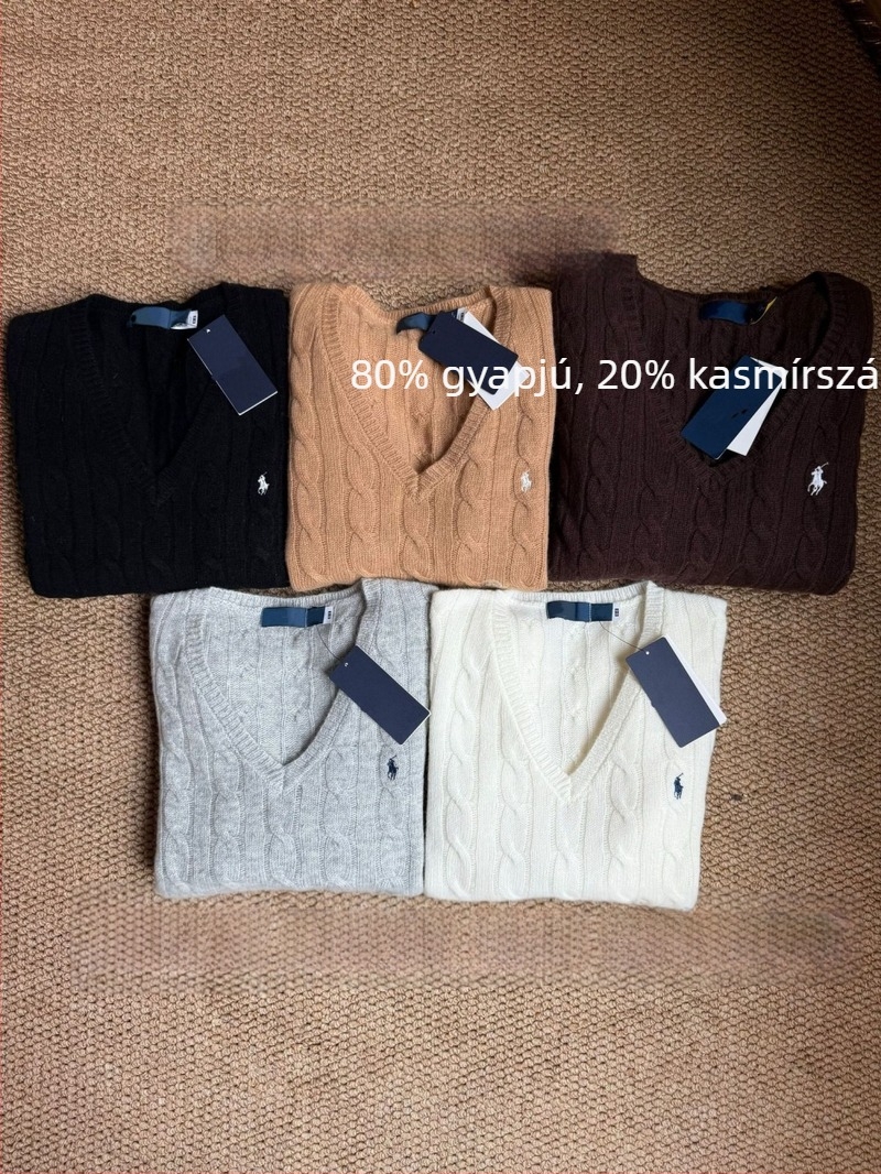 Női kapucnis kardigán V-nyakkal, gyapjú-kasmir keverék (90–95% gyapjú, kasmír <30%), hímzett logó állatmotívummal, kötött mintázat