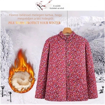 Női téli pamutkabát szilkó-pamut töltettel, vastag, álló gallér, színben harmonizáló mintázat, normál hosszúságú (50–65 cm)