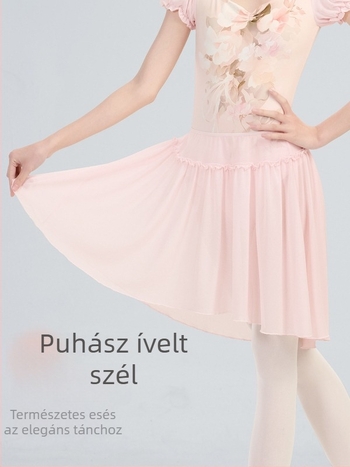 Felnőtt balett szoknya: elasztikus derékkal, puha hálószövet, külső nylon 95%, belső anyag spandex 5%, középméretű hosszúságú