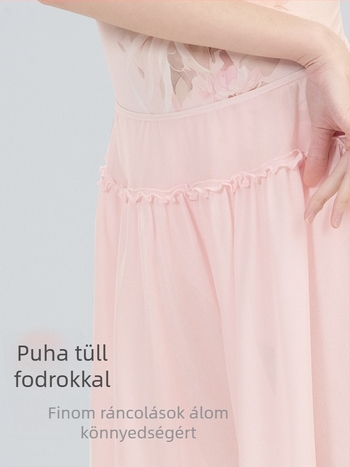 Felnőtt balett szoknya: elasztikus derékkal, puha hálószövet, külső nylon 95%, belső anyag spandex 5%, középméretű hosszúságú