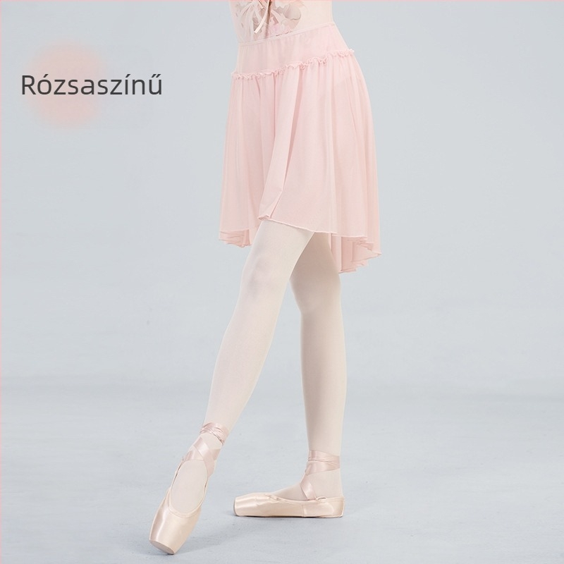 Felnőtt balett szoknya: elasztikus derékkal, puha hálószövet, külső nylon 95%, belső anyag spandex 5%, középméretű hosszúságú