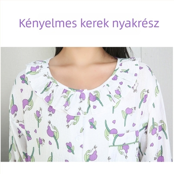 Plusz méretű kismama pizsama szett, 100% pamut seersucker, kerek nyakú, otthoni viselet
