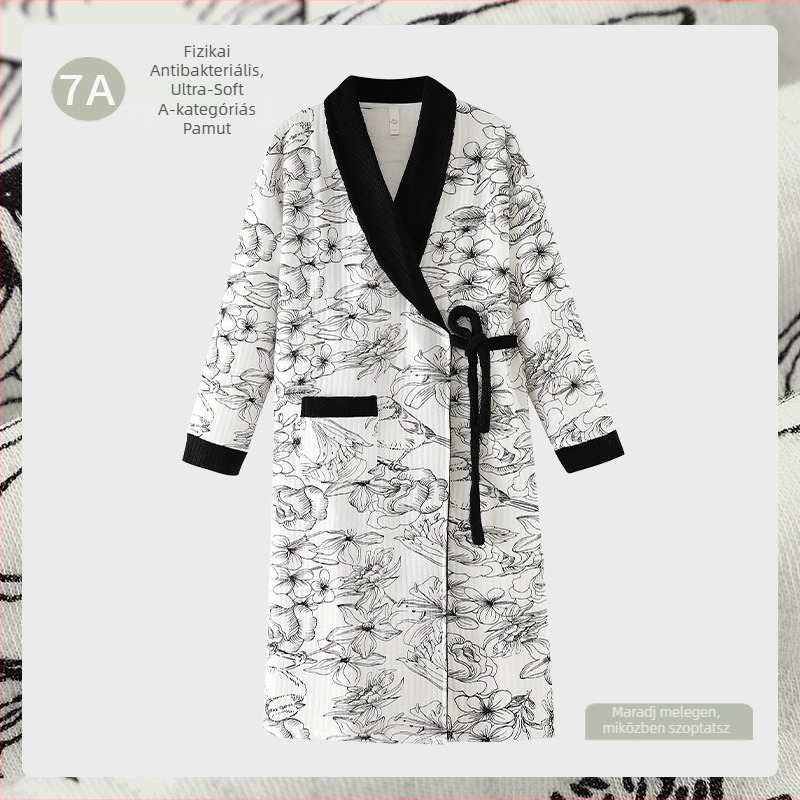 Posztpartum szoptatós éjszakai ruha, 100% pamut, antibakteriális, kimono-stílus, hosszú ujjú