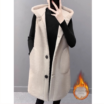 Plusz méretű buborékos bársony mellény kapucnival — egyszínű, akril szál, kapucnis, egy sor gombos zárás, fő anyag 95%+