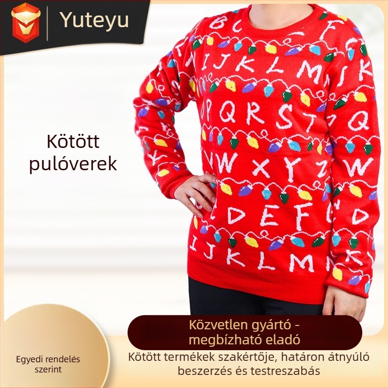 Hozzáigazított kerek nyakú kötött pulóver télre — OEM/minta és rajzok alapján történő gyártás; Termékkód: 139 cartoon christmas tree; Próbafolyamat: 3 nap; Gyártási kapacitás: 1000 darab/nap; Javítási határidő: 7 nap)