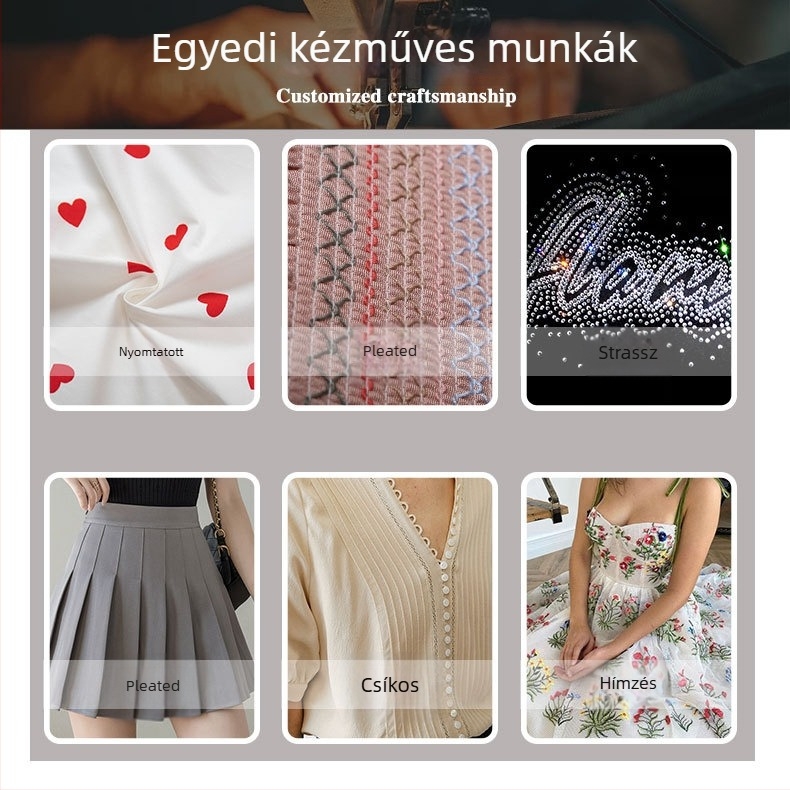 Professzionális női kosztüming – egyedi feldolgozás minta alapján és rajzok szerint. Termékkód Dz0001; Módszerek: minta alapján feldolgozás, OEM, rajzok alapján; Fő anyagok: pamut, selyem, poliészter, chiffon, csipke; Próbafolyamat: 7 nap; Gyártási kapacit