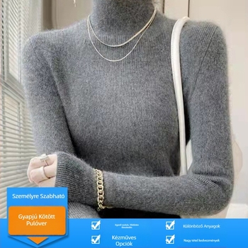 Pulóver - Elegáns karcsú szabás, kötött viszkóz anyag, magas gallér, hosszú ujjú