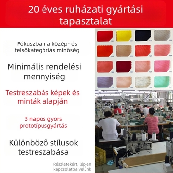 Női ruházat egyedi gyártása kötött és szövött anyagokból — kis tétel, mintakészítés rajzokról és mintákról, nyomtatás és hímzés.