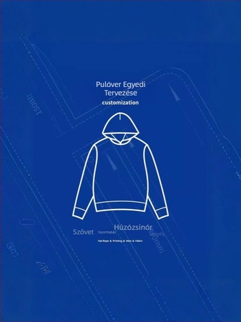 Kötött anyagú A-vonalú kapucnis ruha, egyszínű, közepes hosszúságú, 90–95% poliészter.
