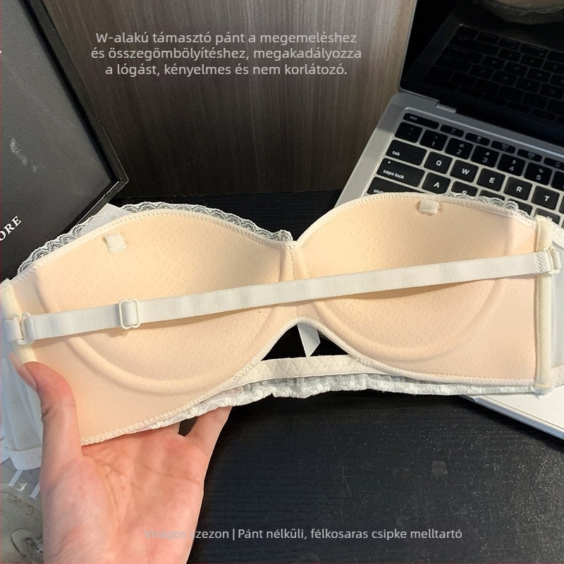 Váll nélküli bandeau melltartó kis mellhez, barack alakú kosár, szép hátsó rész, lélegző és kényelmes