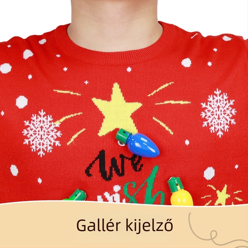 Női karácsonyi pulóver, jacquard mintás, állatmintás, karcsúsított fazon, kerek nyak, akril–pamut keverék, hossz 50-65 cm, tavasz 2025