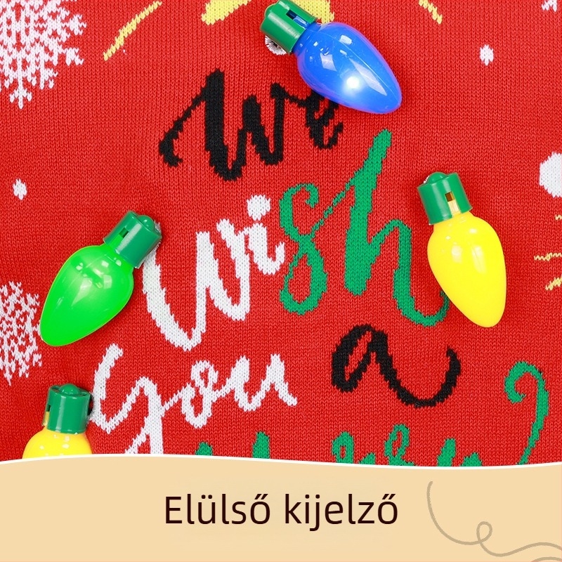 Női karácsonyi pulóver, jacquard mintás, állatmintás, karcsúsított fazon, kerek nyak, akril–pamut keverék, hossz 50-65 cm, tavasz 2025