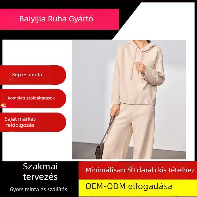 Gyapjú kapucnis kötött öltöny OEM-hez — mintavizsgálat, rajz, OEM-feldolgozás, számítógépes sík kötőgép