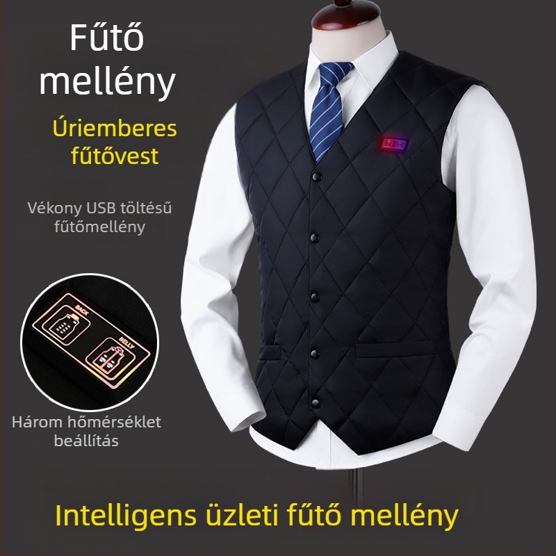 16-zónás intelligens fűtőmellény, USB-s fűtés állandó hőmérséklettel, pamut töltet, nylon anyag