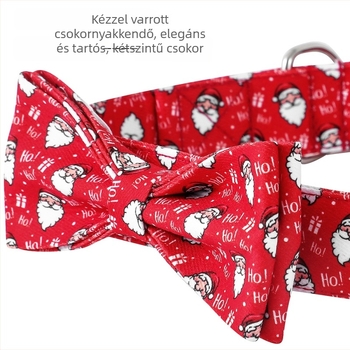 Poliészter kutyanyakörv dupla masnival, karikatúra mintázat, karácsonyi brit stílus