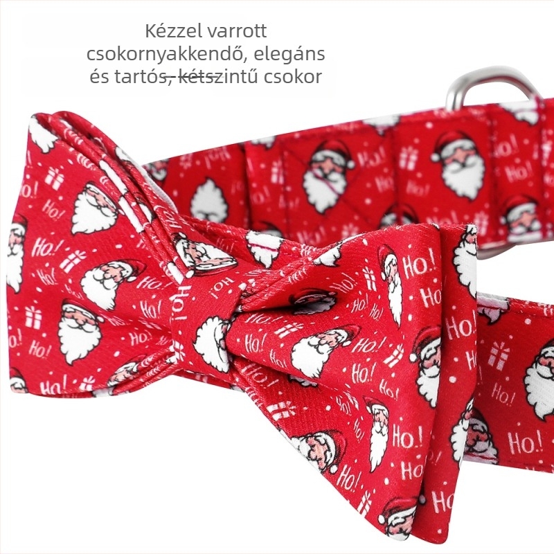 Poliészter kutyanyakörv dupla masnival, karikatúra mintázat, karácsonyi brit stílus