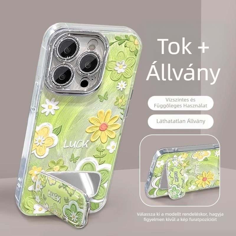 Akril tükrös állvány iPhone tokhoz, teljes körű objektív védelem, Cartoon INS stílus