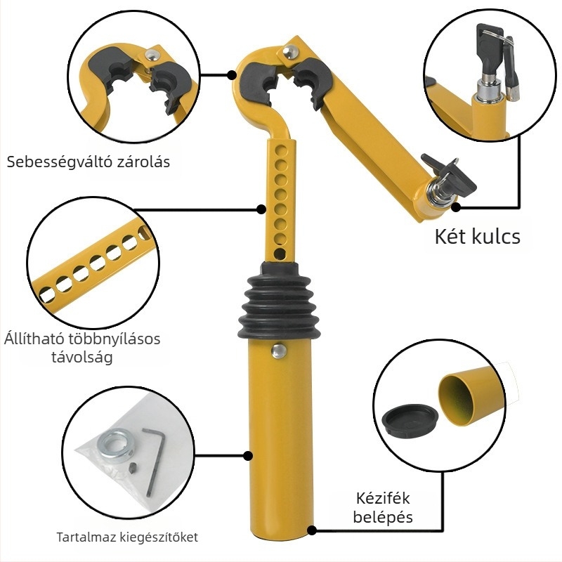 Autóvédelmi zár, acél test, réz cilinder, modell YL06, univerzális kompatibilitás