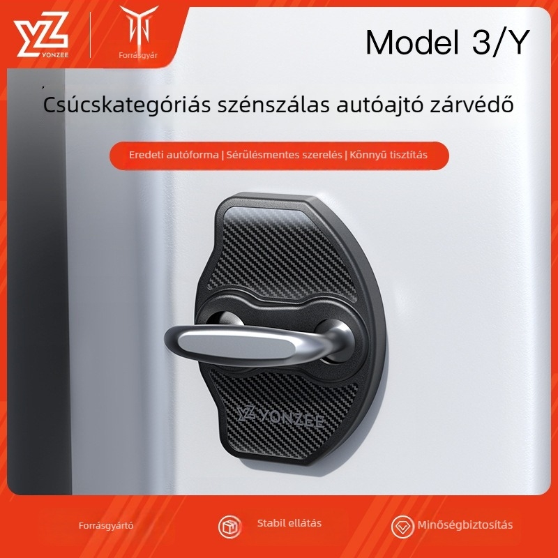 Tesla YL ajtózárfedél - PU anyag, Snap-on szerelés, Belső kiegészítő, Frissített Model 3/Y