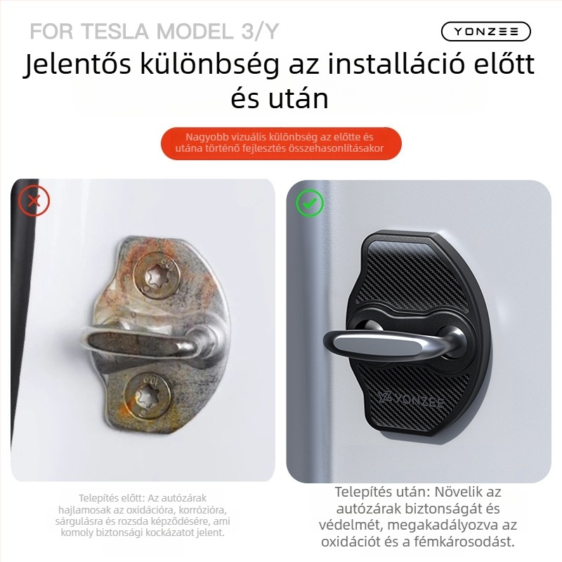 Tesla YL ajtózárfedél - PU anyag, Snap-on szerelés, Belső kiegészítő, Frissített Model 3/Y