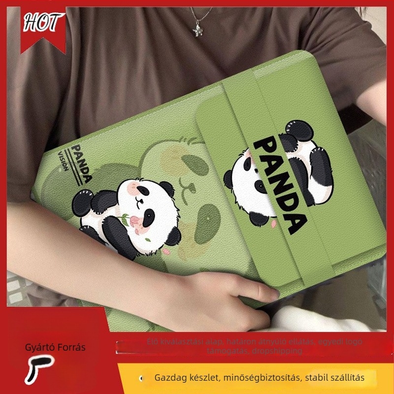 Geustos Flower Panda laptop tok – vízálló PU anyag, belső poliészter-bavlna, gyerekes rajzfilmszerű dizájn