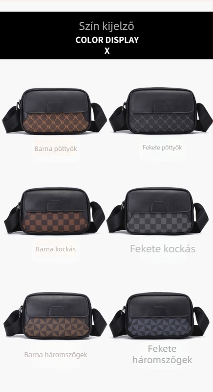 Férfi keresztpántos táska luxus érzetével, vízálló PU anyag, kockás mintázat, több rekesz, utcai stílus