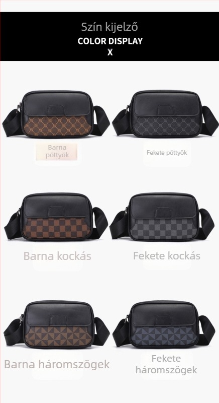 Férfi keresztpántos táska luxus érzetével, vízálló PU anyag, kockás mintázat, több rekesz, utcai stílus