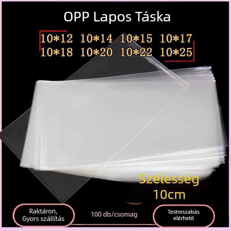OPP átlátszó lapos zsebcsomag mobiltelefonok csomagolásához, lezárás nélkül, porvédett tárolás