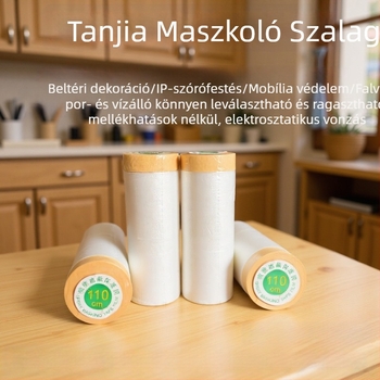 Egyszer használatos porvédő maszkoló film építkezéshez és autófestéshez, PE film, gumi ragasztó, alap mikropapír + film