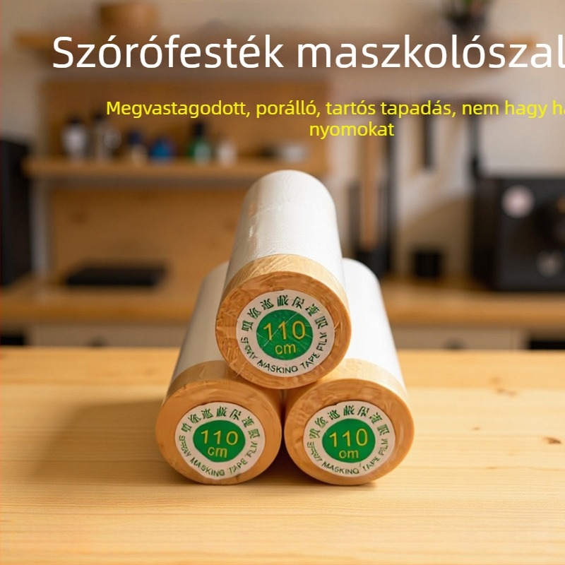 Egyszer használatos porvédő maszkoló film építkezéshez és autófestéshez, PE film, gumi ragasztó, alap mikropapír + film