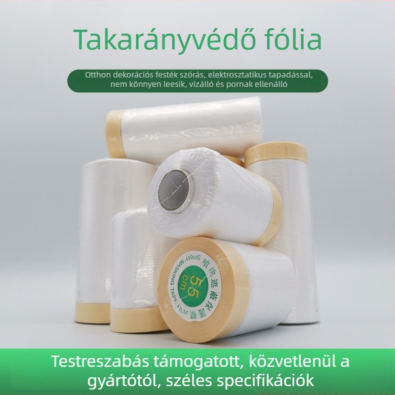 Egyszer használatos porvédő maszkoló film építkezéshez és autófestéshez, PE film, gumi ragasztó, alap mikropapír + film