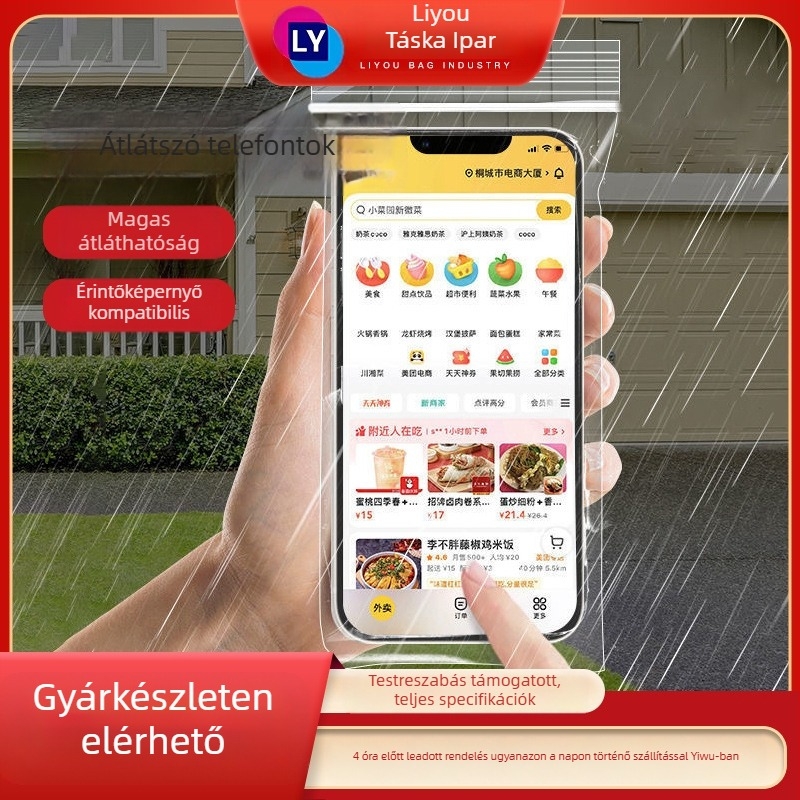 Mobiltelefon-kiegészítőkhöz készült önzáró PE taska, átlátszó, vízálló, érintőképernyő-kompatibilis, vastított zárás, zárási hossz 4-50 cm