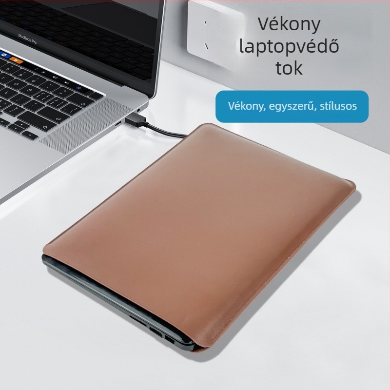 Mágnes nélküli PU laptop táska — vízálló, kopásálló, nylon bélés, városi stílus